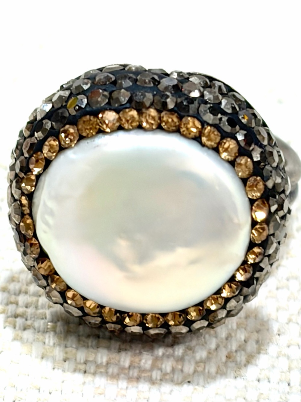 Statement Pearl Halo Swarowski Crystal Accents Elegant Cocktail Jewelry Ring